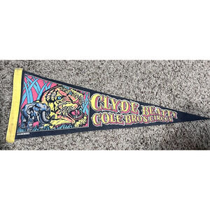Large Vintage Clyde Beatty Cole Bros Circus Souvenir Felt Pennant 27"